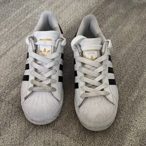 Adidas White Superstar ADV Sneakers with Black Stripes